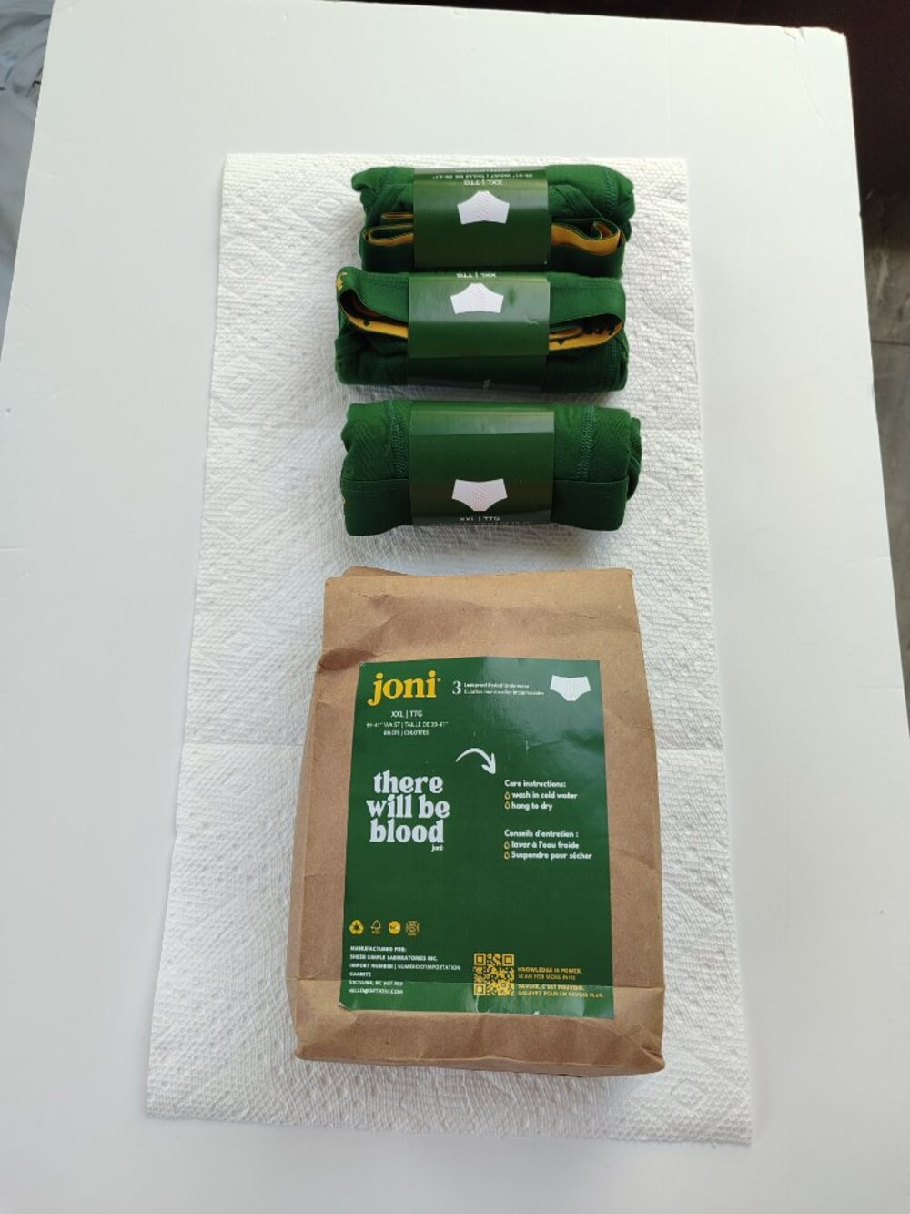 NWT Joni package of 3 Reusable leakproof bamboo green briefs XXL